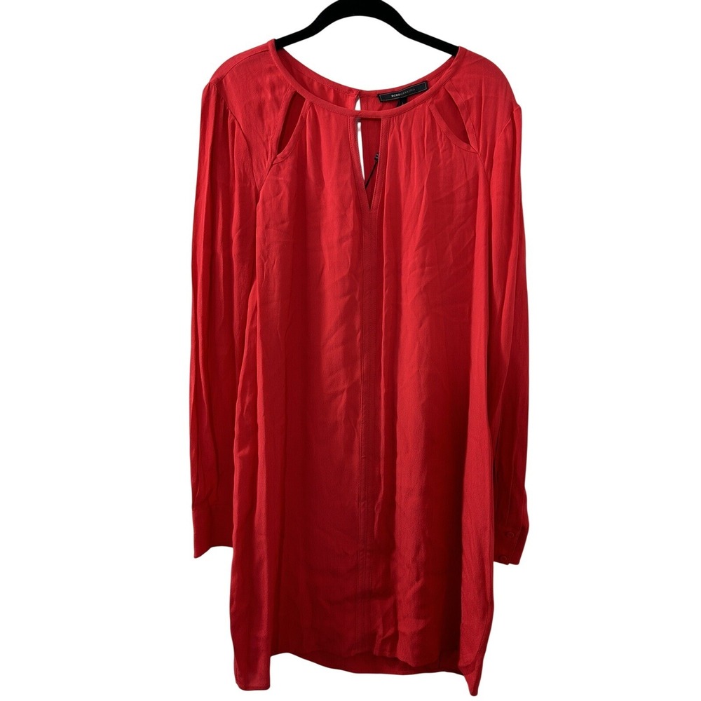 BCBGMAXAZRIA Crepe Cutout Shift Dress M Red Berry Emmalise Cocktail Chic Party